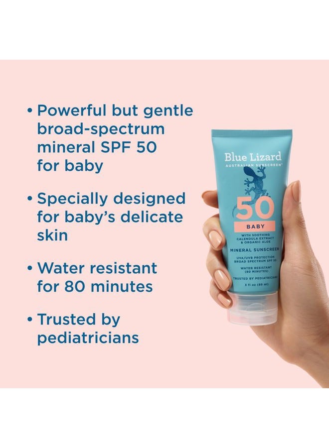 BLUE LIZARD Baby Mineral Sunscreen with Zinc Oxide, SPF 50+, Water Resistant, UVA/UVB Protection with Smart Cap Technology - Fragrance Free, 3 Ounce Tube - Image 2