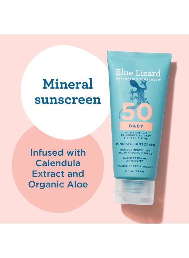 BLUE LIZARD Baby Mineral Sunscreen with Zinc Oxide, SPF 50+, Water Resistant, UVA/UVB Protection with Smart Cap Technology - Fragrance Free, 3 Ounce Tube - Image 4