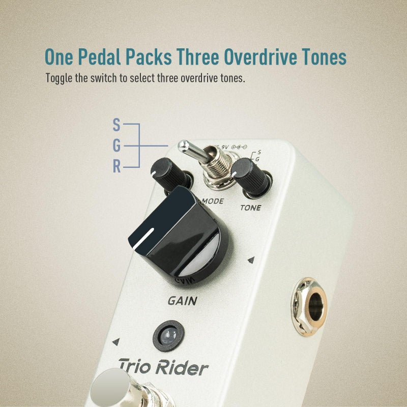 SONICAKE Overdrive Guitar Pedal, Mini Centaur Classic Overdrive Effects Pedal Analog for Electric Guitar and Bass, 3 Legendary Sounds, Buffer Bypass - Trio Rider - Image 3