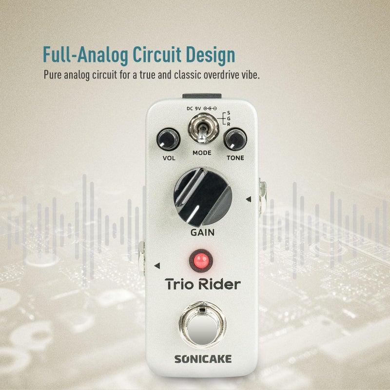 SONICAKE Overdrive Guitar Pedal, Mini Centaur Classic Overdrive Effects Pedal Analog for Electric Guitar and Bass, 3 Legendary Sounds, Buffer Bypass - Trio Rider - Image 2