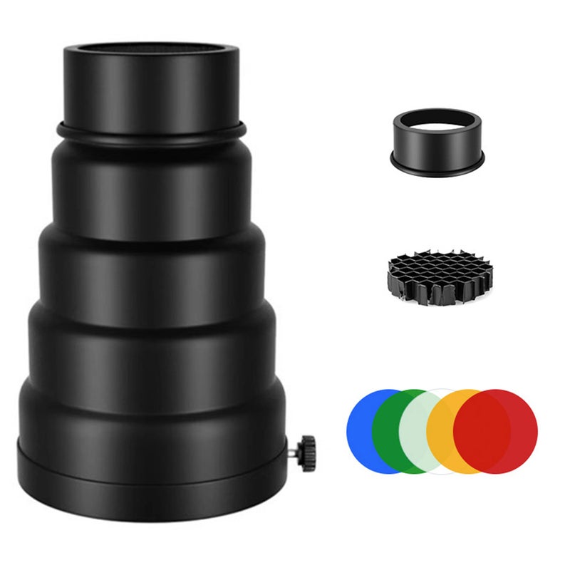 Metal Beam Cylinder Pig Beak Spotlight Cylinder with Honeycomb Grid 5pcs Colour Filter Kit Suitable for Bully Port / Bowens Port / Roof Lights - Image 1