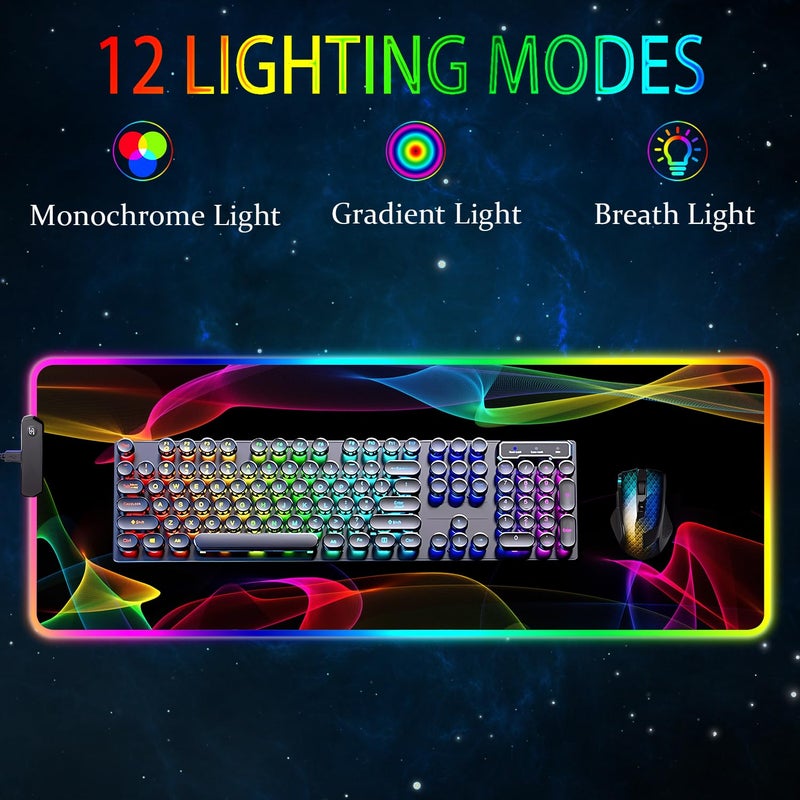 Armanza RGB Gaming Mouse Pad, Large Mousepad with Led Light, Gaming Accessories Keyboard Pad for Desk, Non-Slip Rubber Base Big Mouse Mat for Gamer, 31.5 X 11.8 Inch, Colorful - Image 2