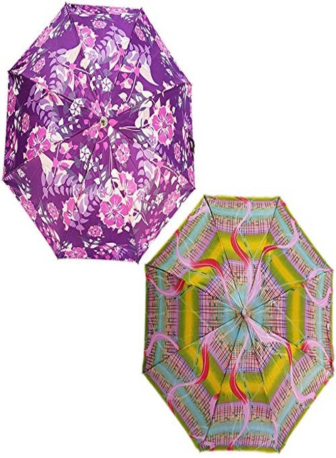 RAINPOPSON 2 Fold Printed Big Size Umbrella for Women & Men UV Protection Office Umbrella Combo for Girls/Men/Women (Multicolor Printed) - Set of 2 - Image 1