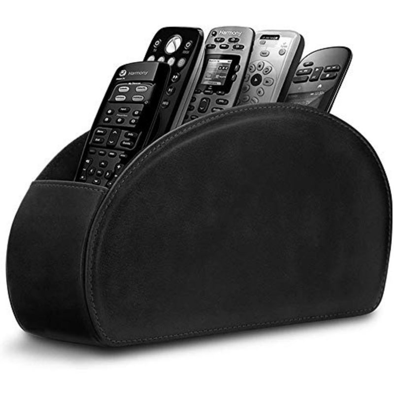 Leather Remote Control Holder with 5 Compartments TV Remote Caddy Store Box, Desktop Organizer for Controller, Gl and Media Player, Pen Storage - Image 1