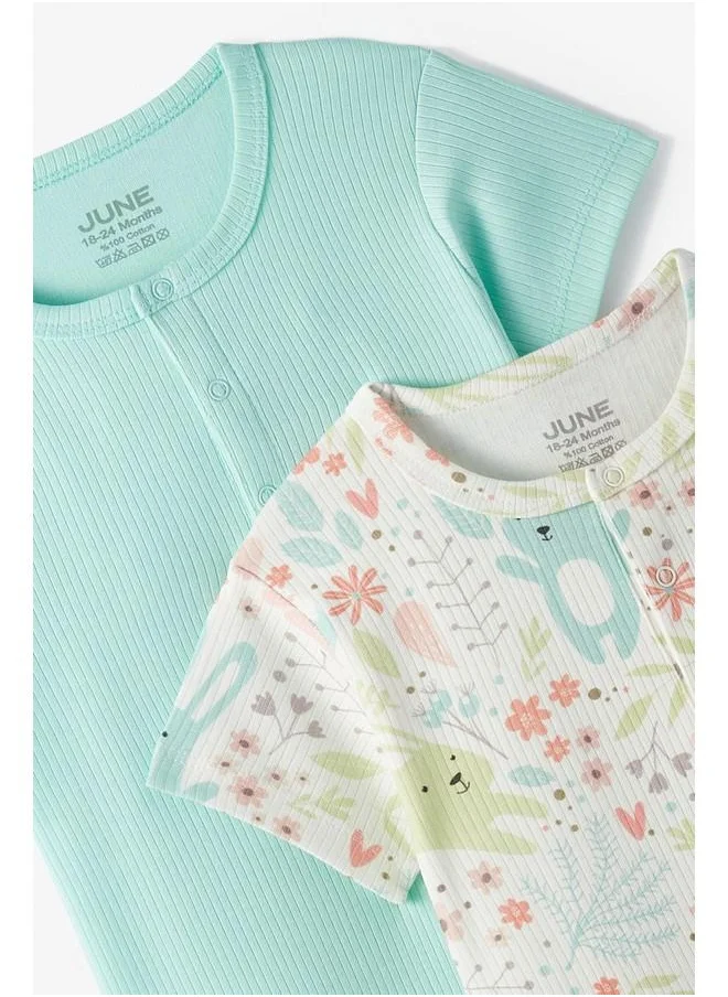 JUNE June Baby Patterned 2-Pack Short Jumpsuit Mint