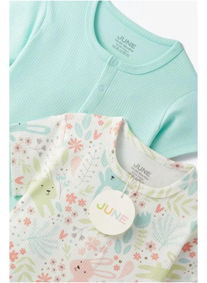 JUNE June Baby Patterned 2-Pack Short Jumpsuit Mint