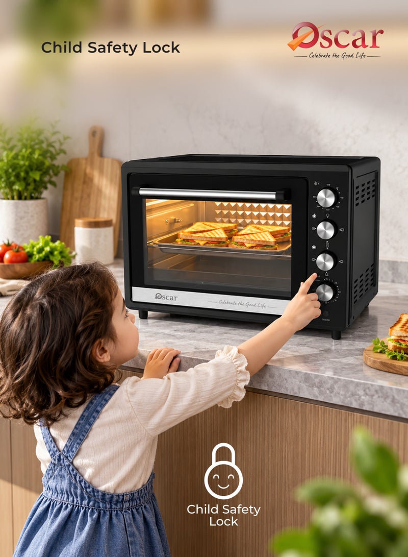 Oscar 45L Large Capacity Electric Oven - 1800W | Rotisserie & Convection Function with Inner Light | Double Glass Door & 120‑Minute Timer | 4 Knob Control with Bake Tray, Wire Rack & Accessories | OEO45L - 2 Year Warranty - Image 5