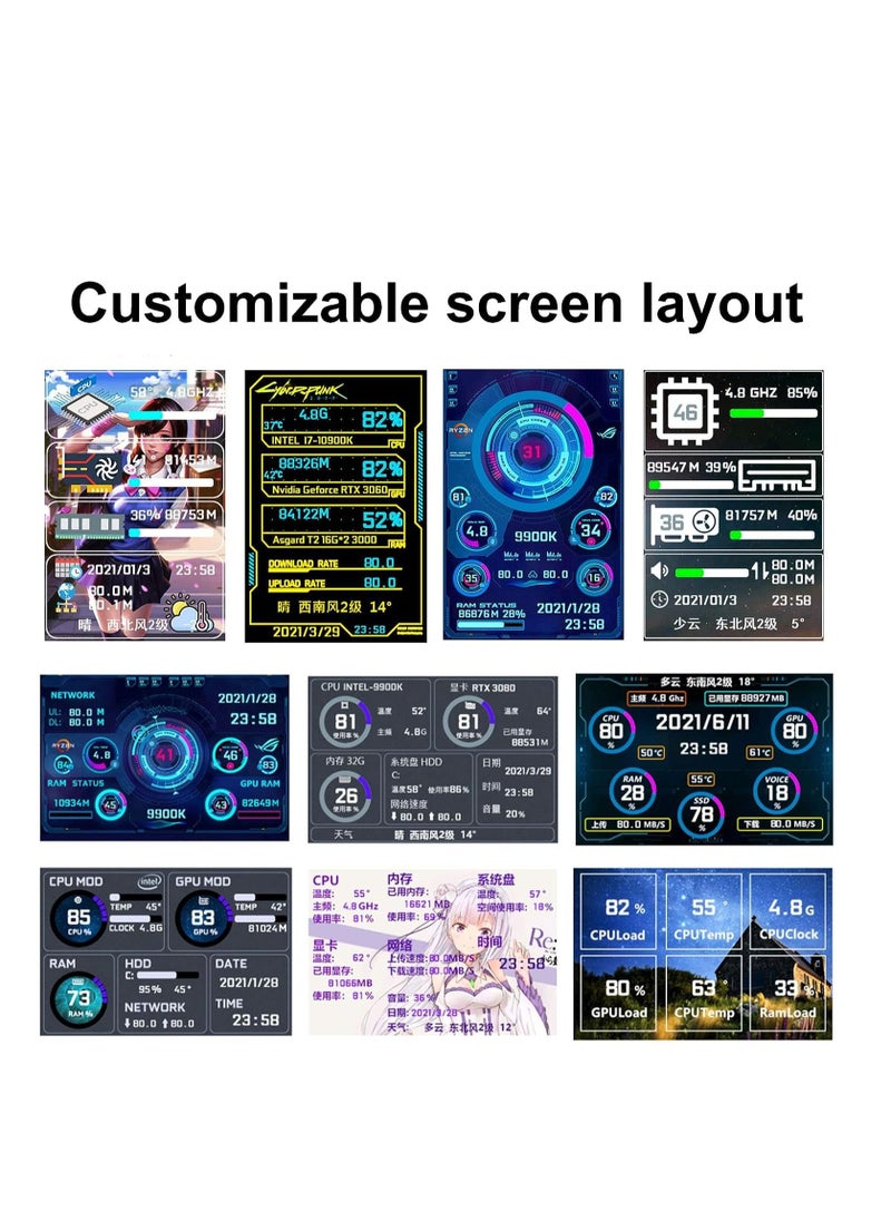 Computer Temp Monitor Pc Temperature Display PC Sensor Panel for PC ARGB Computer Case IPS USB Mini Secondary Screen PC CPU RAM HDD Data Monitor