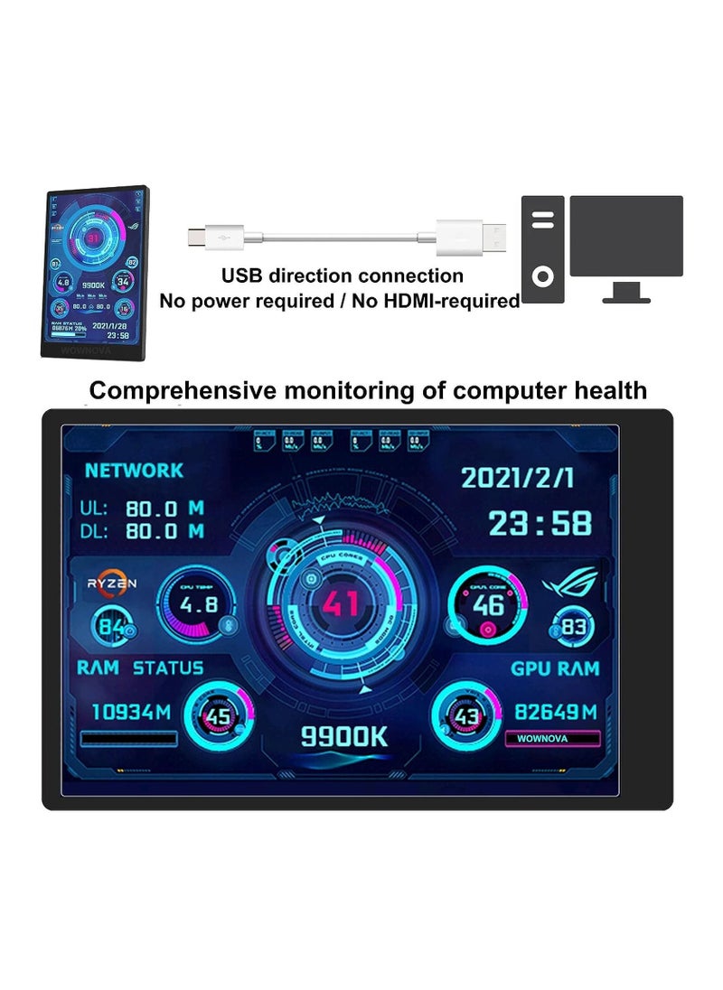 Computer Temp Monitor Pc Temperature Display PC Sensor Panel for PC ARGB Computer Case IPS USB Mini Secondary Screen PC CPU RAM HDD Data Monitor