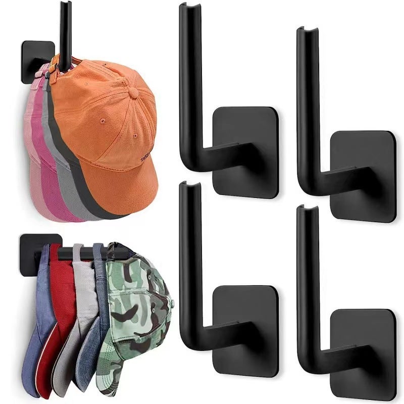 L-Shaped Multifunctional Adhesive Hooks No-Drill Wall-Mounted Storage L-Hook -4 Pack Black
