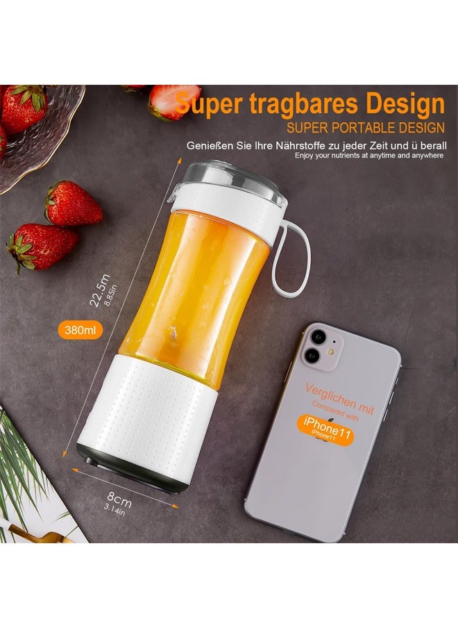 Zeemey - Portable Juicer Blender for Shakes and Smoothies,USB Rechargeable Personal Blender with 6pcs 3D Blades,Strong Blending Power,13.5Oz & Cleansing Brush for Travel,Office and Sports - White - Image 1