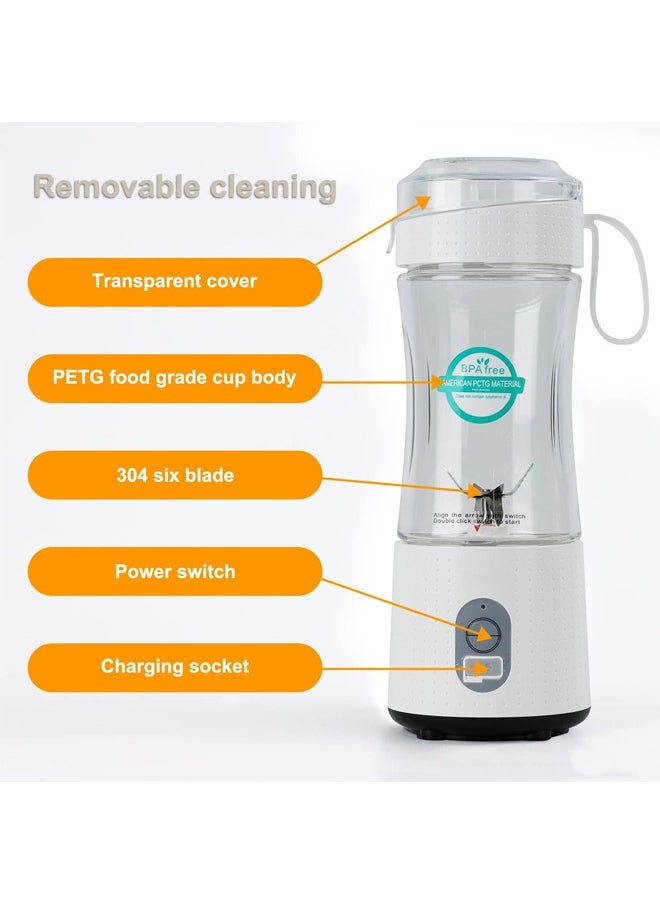 Zeemey - Portable Juicer Blender for Shakes and Smoothies,USB Rechargeable Personal Blender with 6pcs 3D Blades,Strong Blending Power,13.5Oz & Cleansing Brush for Travel,Office and Sports - White - Image 1