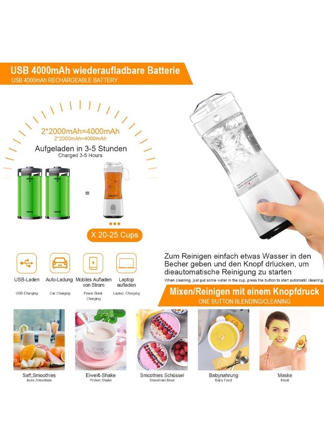 Zeemey - Portable Juicer Blender for Shakes and Smoothies,USB Rechargeable Personal Blender with 6pcs 3D Blades,Strong Blending Power,13.5Oz & Cleansing Brush for Travel,Office and Sports - White - Image 1