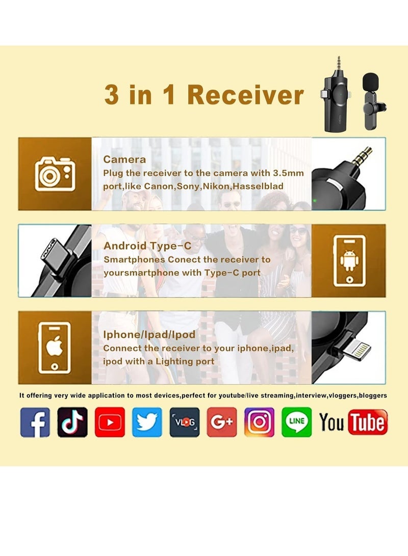 Gravity Wireless Microphone,3-in-1 Plug-Play Lapel Microphone for iPhone iPad Android Camera for Recording,YouTube,TikTok, Facebook Live Stream,Noise Reduction Auto-Sync (NO APP or Bluetooth Needed) - Image 2