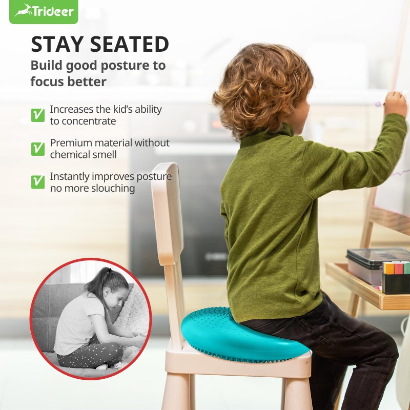 Trideer Trideer Inflated Wobble Cushion - Wiggle Seat for Sensory Kids(Multiple Colors), Balance Disc (Extra Thick), Flexible Seating for All Age (34CM Turquoise)  - Image 3