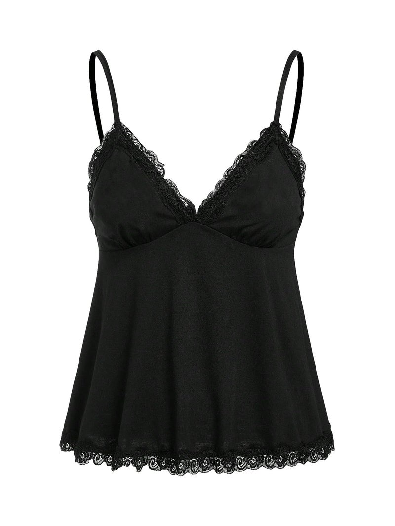 SHENHE Women's Lace Tank Top V Neck Sleeveless Camisole Shirts 2026 Spring Summer Flowy Babydoll Top Black Large - Image 1