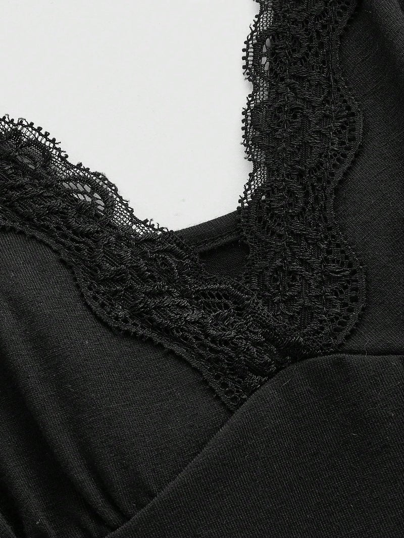SHENHE Women's Lace Tank Top V Neck Sleeveless Camisole Shirts 2026 Spring Summer Flowy Babydoll Top Black Large - Image 5