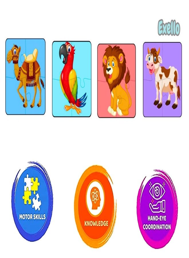 Exello 4 Piece Wooden Puzzle - Set of 12 Jigsaw Puzzles, 4x4 Inch Size, Animals, Birds, Sea Animals - Image 5