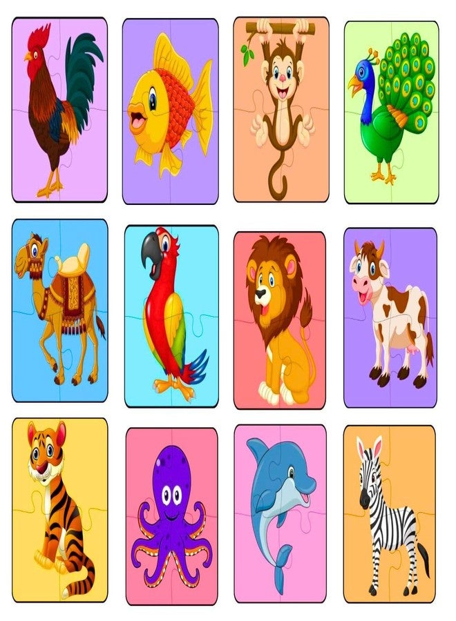 Exello 4 Piece Wooden Puzzle - Set of 12 Jigsaw Puzzles, 4x4 Inch Size, Animals, Birds, Sea Animals - Image 1