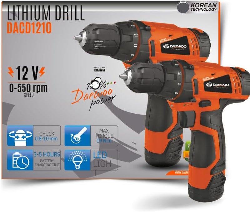 DAEWOO Cordless Drill 12 V With Lithium Battery - Image 2