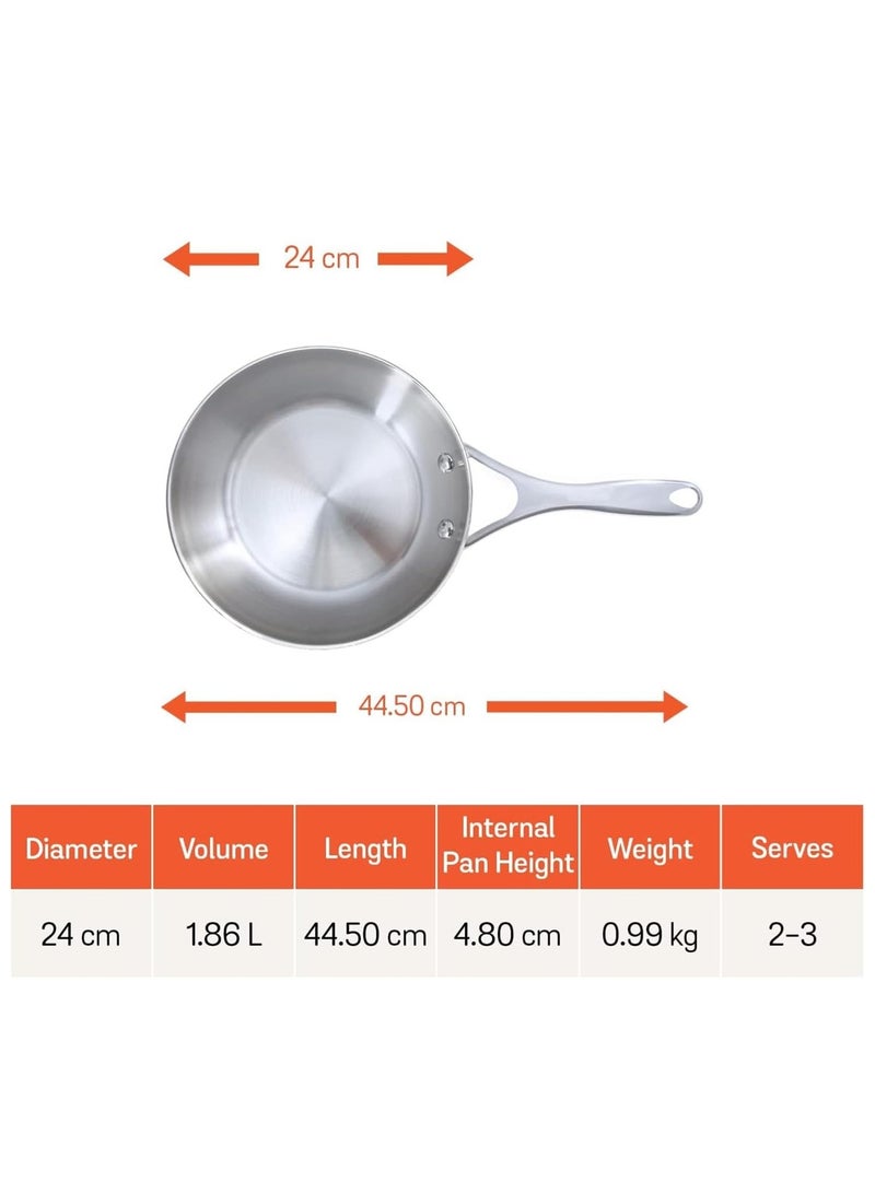 Meyer Select 24cm Stainless Steel Frying Pan – Induction Compatible Frypan, Oven & Dishwasher Safe, Even Heat Base, Metal Utensil Safe - Image 2