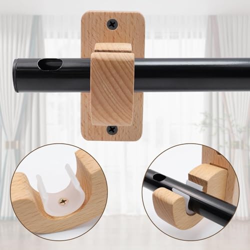 Semetall 2pcs Solid Wood Curtain Rod Brackets Heavy Duty Wooden Rod Holders - Image 3