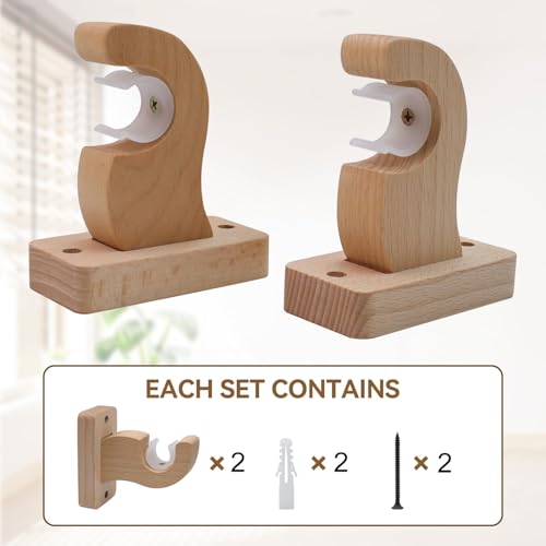 Semetall 2pcs Solid Wood Curtain Rod Brackets Heavy Duty Wooden Rod Holders - Image 4