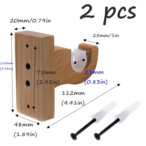 Semetall 2pcs Solid Wood Curtain Rod Brackets Heavy Duty Wooden Rod Holders - Image 2