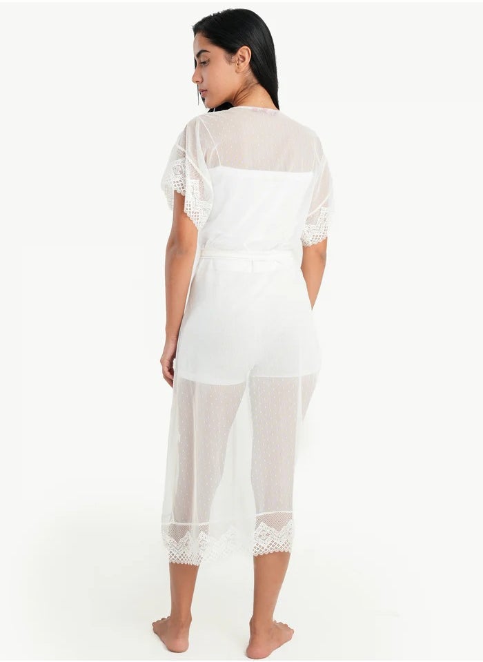 Carina Organza Dotted Robe with Lace  - Image 1