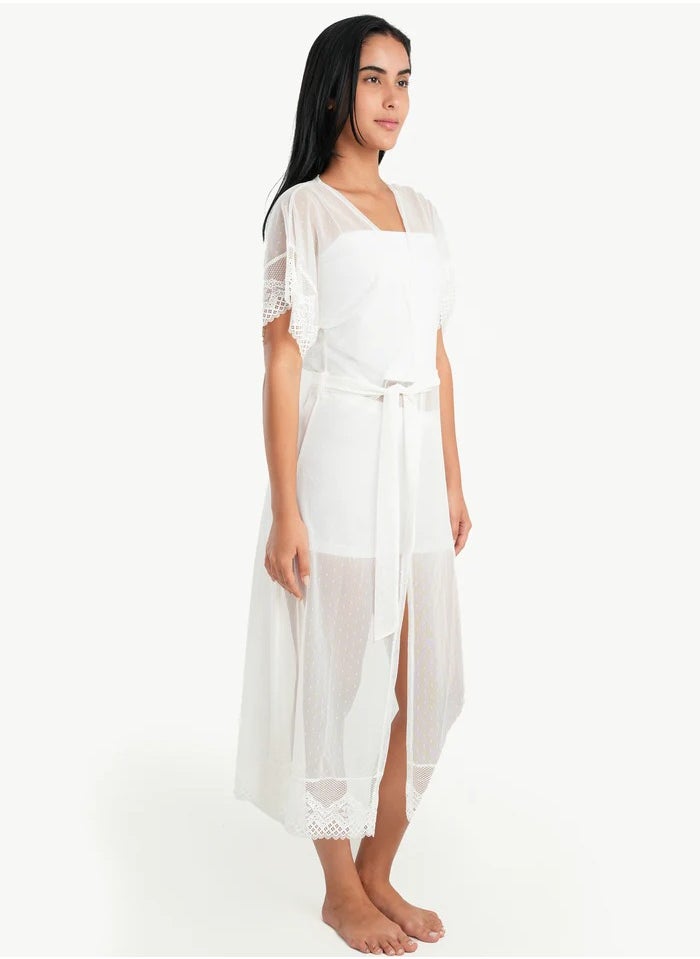 Carina Organza Dotted Robe with Lace  - Image 2