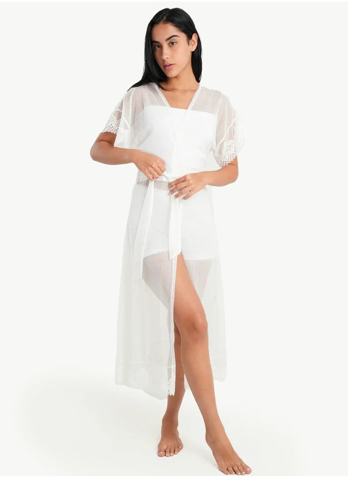 Carina Organza Dotted Robe with Lace  - Image 3