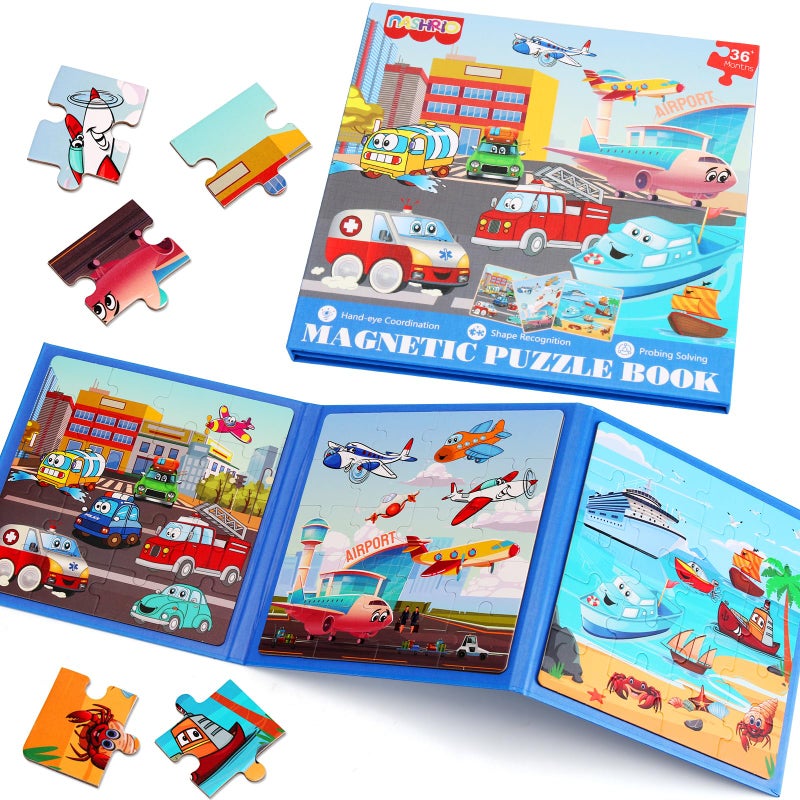 NASHRIO Magnetic Puzzles for Kids Ages 46 20Piece Toddler Travel Toys Transportation Puzzles Ages 35 Educational Learning Magnets Ideal Road Trip Activities Toys for 3 4 5 6 Boys and Girls - Image 3
