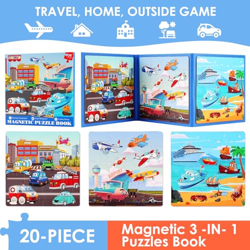 NASHRIO Magnetic Puzzles for Kids Ages 46 20Piece Toddler Travel Toys Transportation Puzzles Ages 35 Educational Learning Magnets Ideal Road Trip Activities Toys for 3 4 5 6 Boys and Girls - Image 5