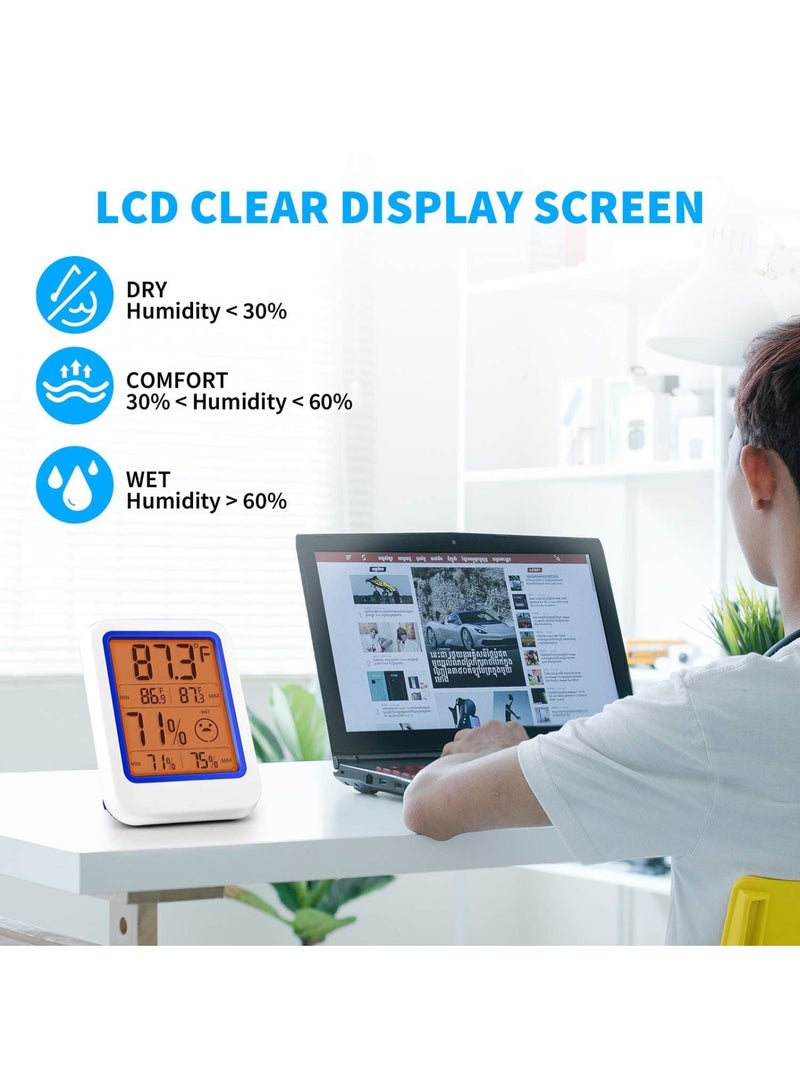 SOLARAE ترمومترات داخلية رقمية، مقياس رطوبة صغير، مع شاشة LCD كبيرة مضاءة، لمراقبة المنزل والحديقة الداخلية، شاشة مضاءة سهلة القراءة، عبوة واحدة - Image 2