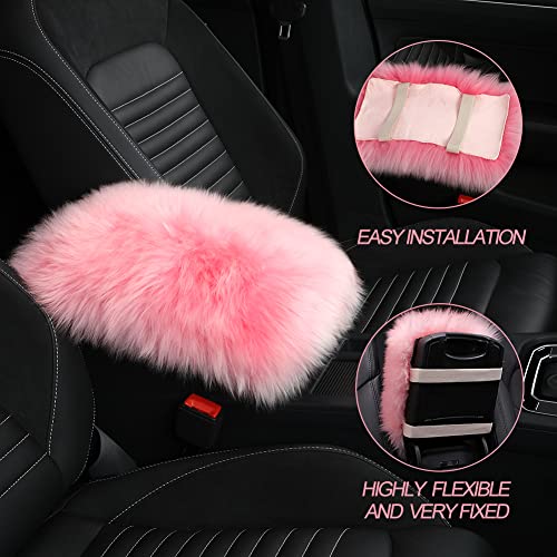 LLB Auto Center Console Cover Pad Universal Fit for SUV/Truck/Car, Genuine Sheepskin Wool Fur Car Armrest Seat Box Cover, Furry Fluffy Auto Armrest Cover Protector (Carbon Gray) - Image 3