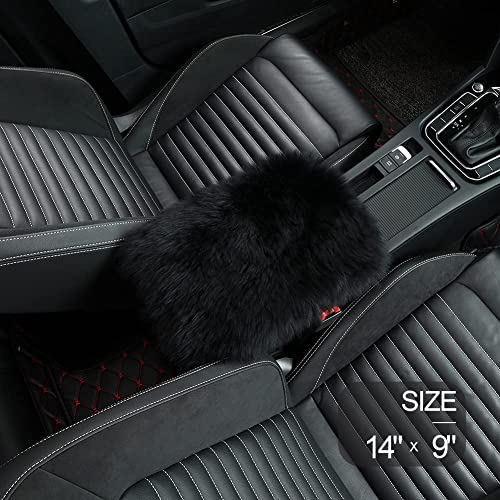 LLB Auto Center Console Cover Pad Universal Fit for SUV/Truck/Car, Genuine Sheepskin Wool Fur Car Armrest Seat Box Cover, Furry Fluffy Auto Armrest Cover Protector (Carbon Gray) - Image 2
