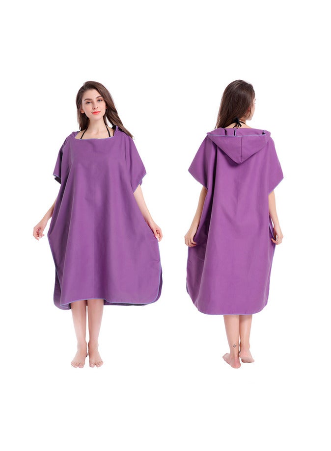 منشفة شاطئ من الألياف الدقيقة بطانية استحمام للسباحة بغطاء رأس بنفسجي - Image 4