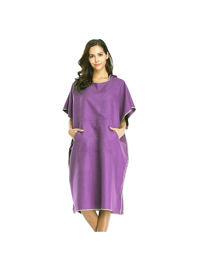 منشفة شاطئ من الألياف الدقيقة بطانية استحمام للسباحة بغطاء رأس بنفسجي - Image 2