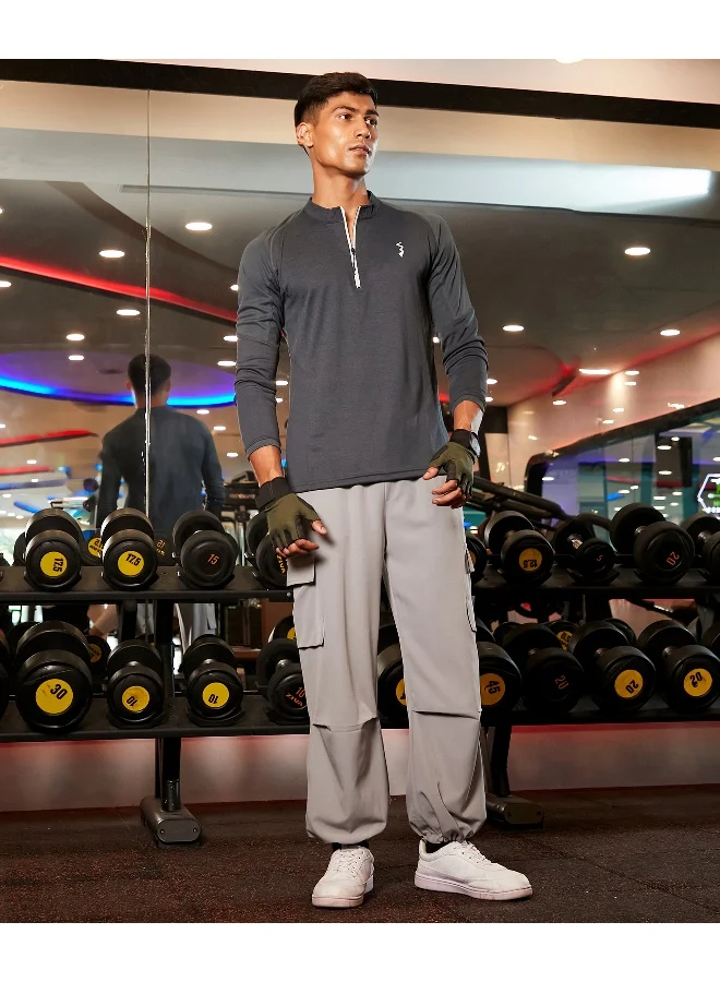 CS Life Men's Charcoal Grey Basic Activewear T-Shirt For Casual Wear | Mock Neck | Long Sleeve | Anti-Odor | Dri-Fit | Jersey T-Shirt Crafted With Comfort Fit & High-Performance