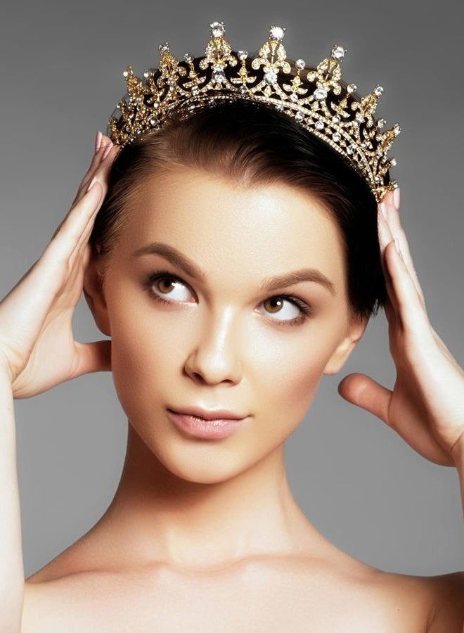 Cocide Gold Tiara and Crown for Women Birthday Headband for Girls Crystal Queen Crown Hair Accessories for Bride Party Bridesmaids Bridal Prom Halloween Costume Cosplay Christmas Gifts (DARK GOLD) - Image 2