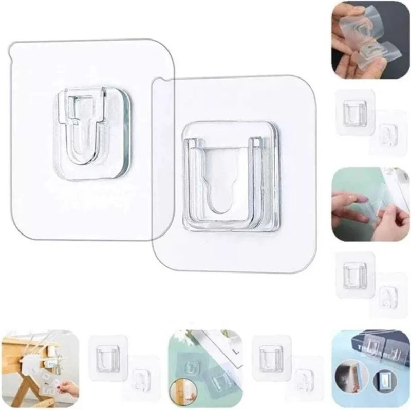 BarkoFix Set of 5 - Double Sided Adhesive Snap Clips Item Fixing Hanger Transparent Wall Hook