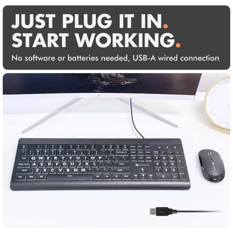 X9 Performance X9 Large Print Backlit Computer Keyboard - Easy to See Big Letters - Lighted USB Wired Keyboard with 7-Colors Backlight LED, Full Size Oversized Light Up Keyboard for Windows, PC, Laptop, Desktop - Image 5