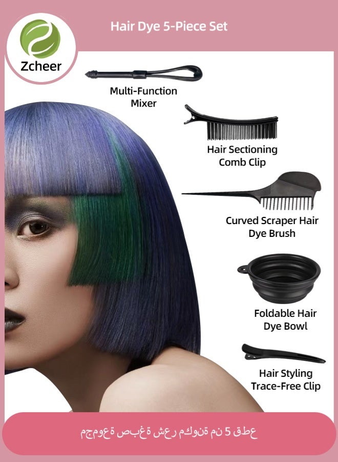 Zcheer Professional 5-Piece Hair Dye Coloring Kit with Scraper Brush, Mixing Stick, Comb Clips, Foldable Bowl & No-Trace Hair Clips, for Salon, Home DIY Hair Dyeing & Highlighting - Image 1