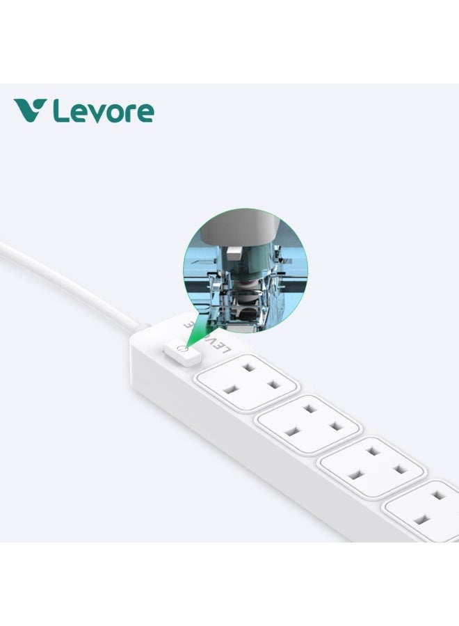 LEVORE LGE141 Power Socket Extension – 5 AC Outlets with 3 USB Ports, PD 3.0 Fast Charging & QC 3.0, Wall Mountable Power Strip, Short Circuit Protection, 750° Flame Resistant – White - Image 4