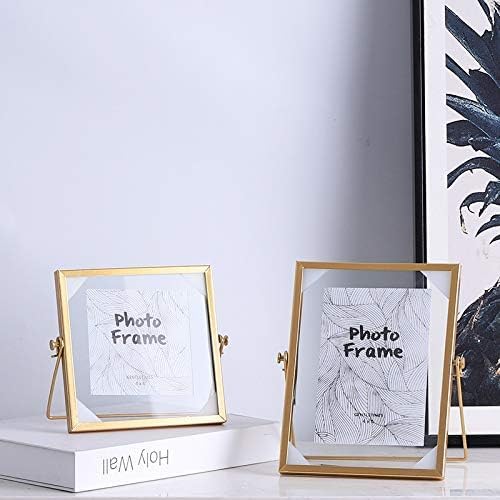 XIAOHONG 2 Pack 4x6 Metal Floating Glass Picture Frame with Metal Easel Vertical 6x4 Glass Photo Frame Metal Geometric Picture Frame For Photos Art Tabletop Display Gold - Image 3