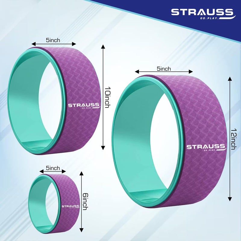 STRAUSS عجلة اليوغا | مثالية للتمدد، والانحناءات الخلفية، والتمارين، وتدليك الأنسجة العميقة وتخفيف آلام الظهر | عجلة دهرما لليوغا مع أقصى درجات الراحة | مجموعة من 3، (بنفسجي) - Image 5