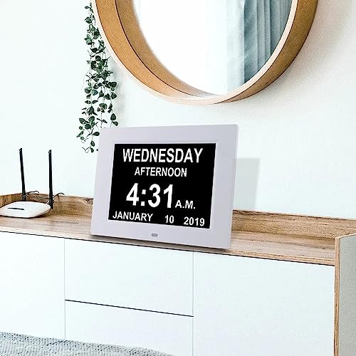 Pokanic Digital Calendar Date Multi Alarm Clock 8 inch Large Display AutoDimming Electic Desk Table Wall Mount Office Home Kitchen Room School Bedroom Living Room White - Image 3