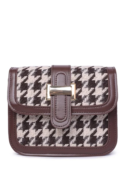 London Rag Espresso Houndstooth Woven Detail Sling Bag