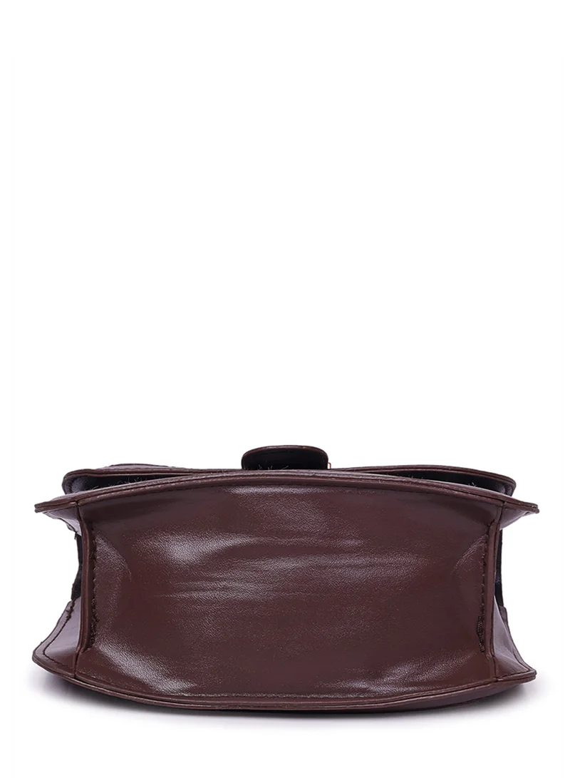 London Rag Espresso Houndstooth Woven Detail Sling Bag