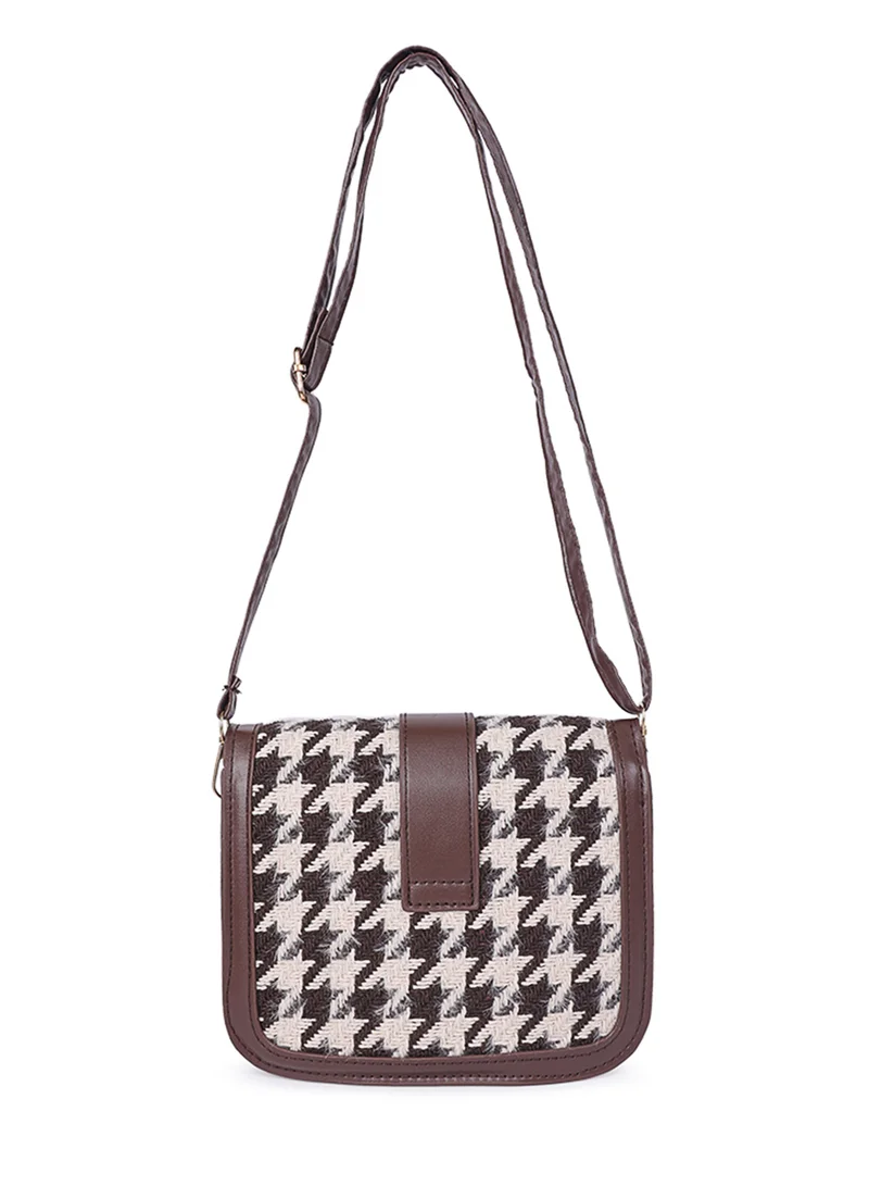 London Rag Espresso Houndstooth Woven Detail Sling Bag